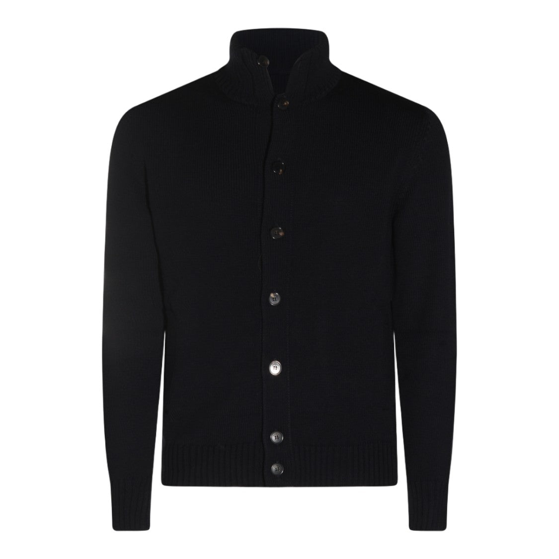 Zanone Black Buttoned High-Collar Knit Sweater