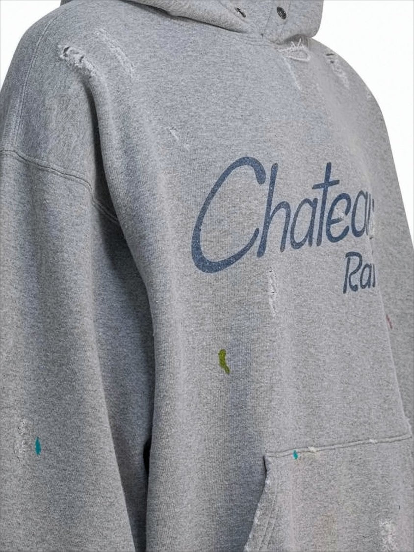 Gallery Dept. Heather Grey Distressed Hoodie With Graphic Detailing