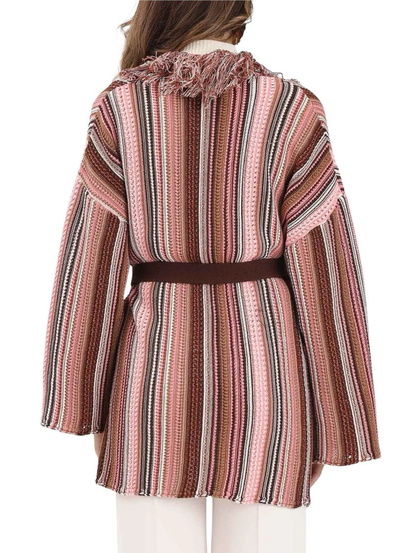 Akep Pink Merino Wool-Blend Lurex Cardigan