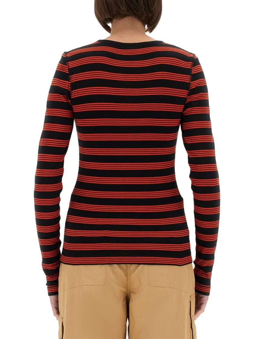 Ganni Fitted Long-Sleeved T-Shirt With Bold Striped Pattern