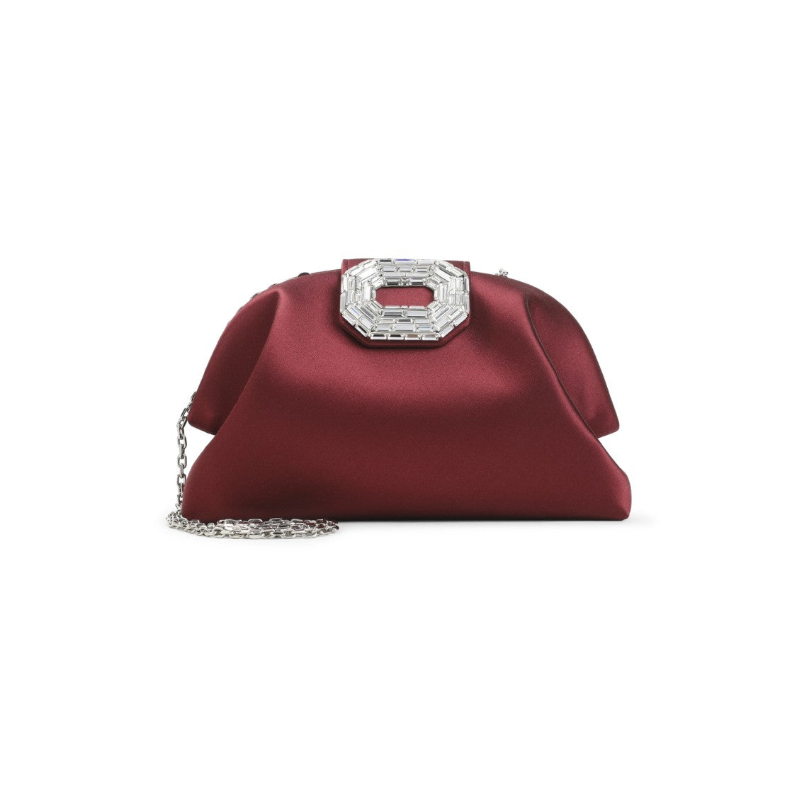 Amina Muaddi Structured Red Satin Clutch With Crystal Embellishment