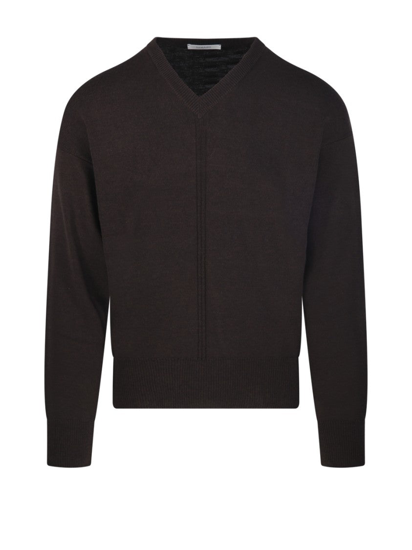 Lemaire Minimalist V-Neck Sweater With Ribbed Detailing
