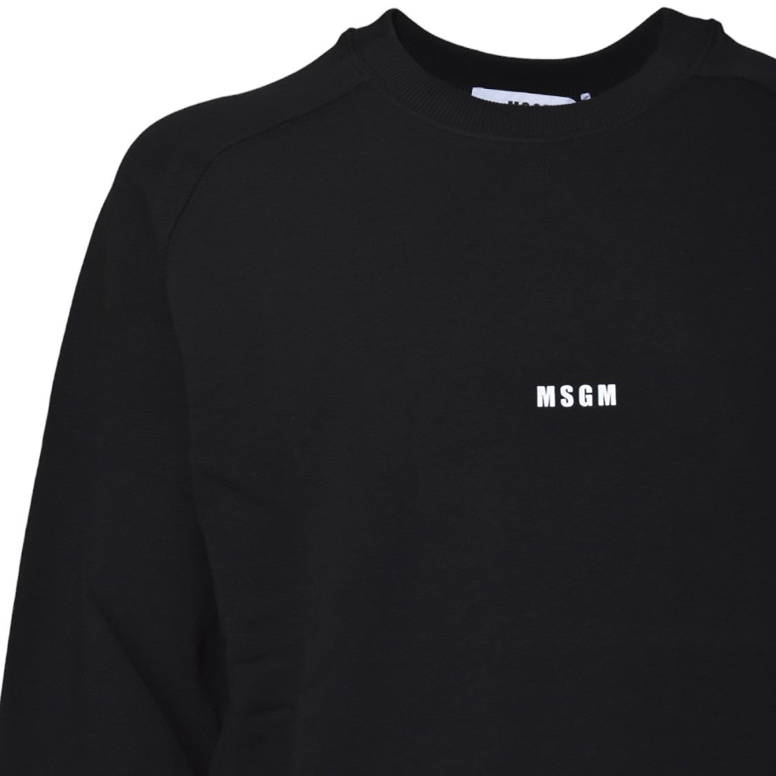 Msgm Black Cotton Crewneck Sweatshirt With Mini Logo Print