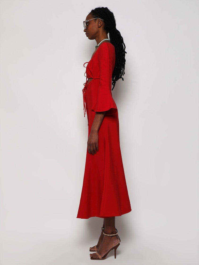 Rosie Assoulin Off-The-Shoulder Midi Dress With Bell Sleeves