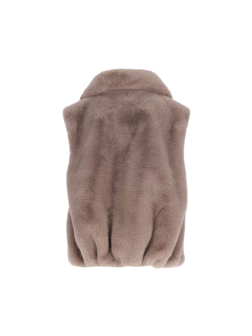 Pinko High Collar Faux Fur Vest In Beige