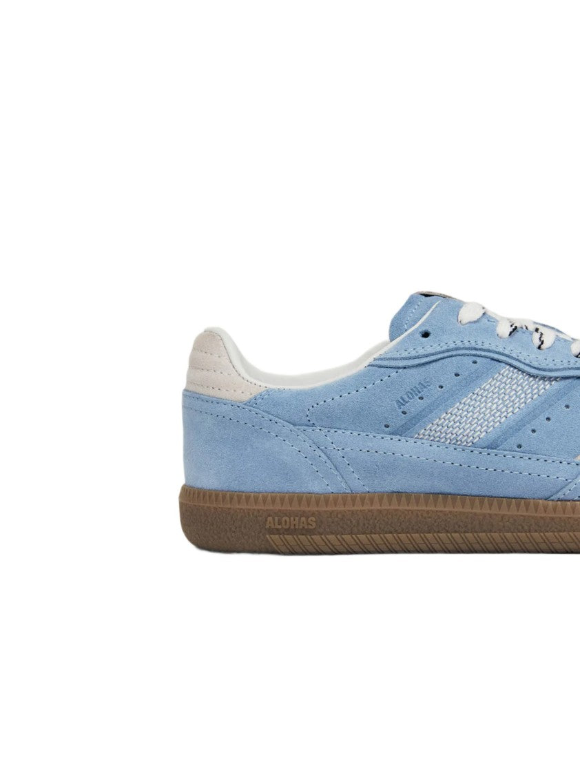 Alohas Light Blue Suede Sneakers With Cream Accents And Contrast Details