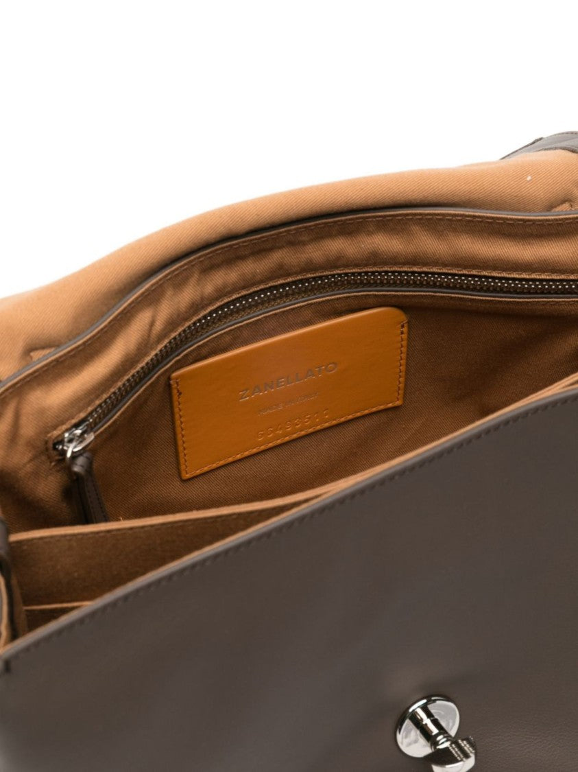 Zanellato Rectangular Brown Leather Handbag With Silver-Tone Hardware