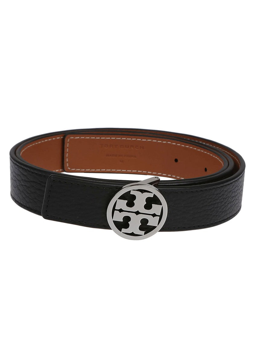 Tory Burch Miller Textured Black Leather Belt