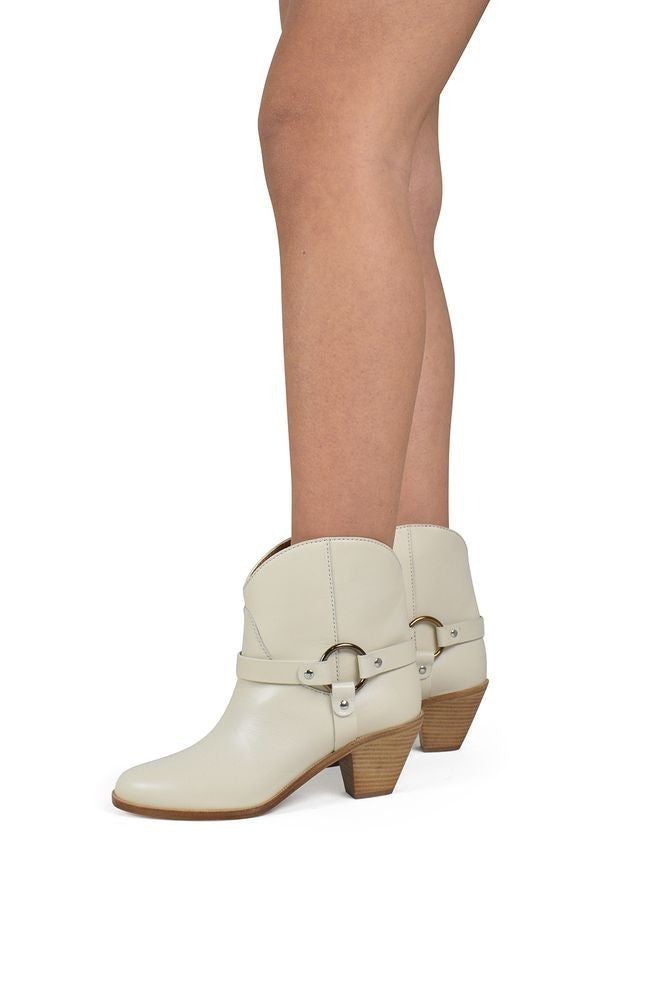 Francesco Russo Ankle-High Beige Leather Santiag Boots