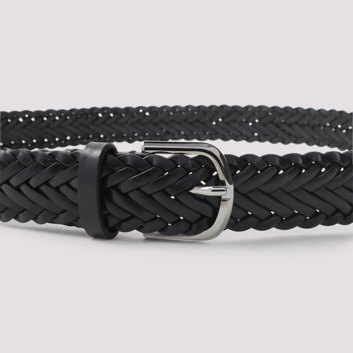 Giorgio Armani Braided Leather Belt With Polished Metal Buckle