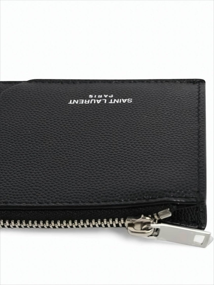 Saint Laurent Textured Calf Leather Wallet With Zippered Compartment