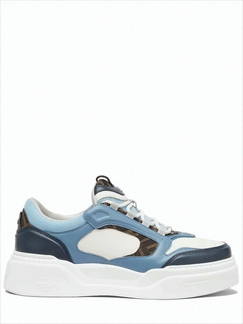 Fendi Layered Blue And White Low-Top Sneakers With Monogram Accents