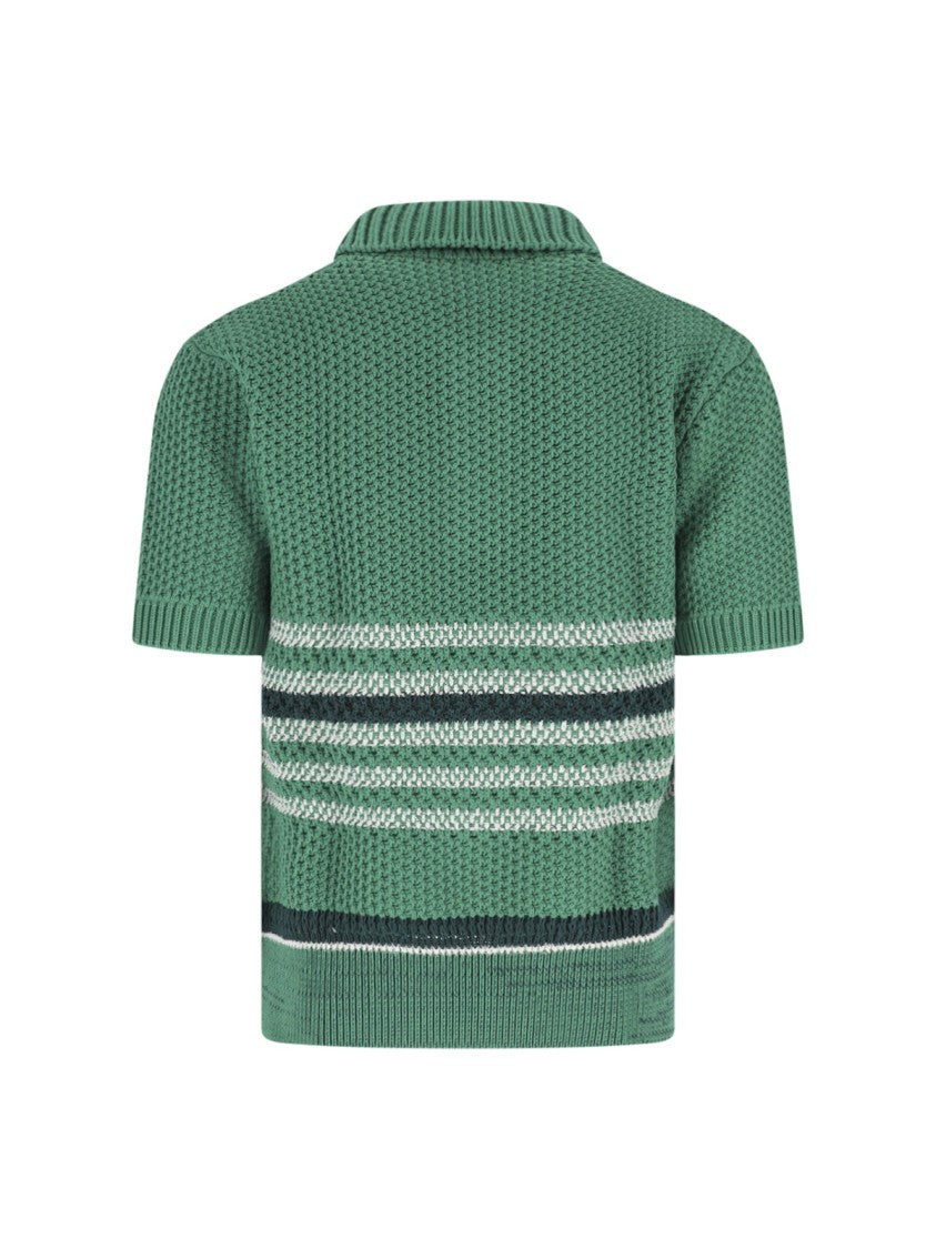Lacoste Green Knitted Multicolor Stripe Polo Shirt