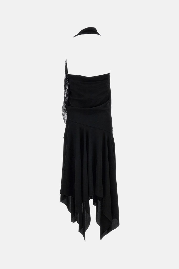 Junya Watanabe Black Fluid Fabric Lace Insert Maxi Dress