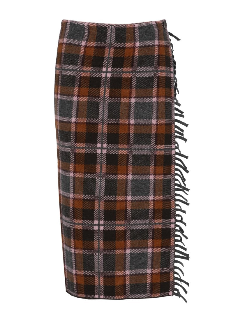Guest In Residence Multicolor Plaid Wrap Fringed Panel Skirt