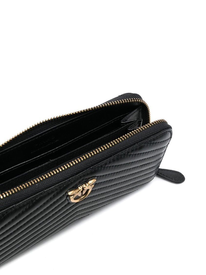 Pinko Chevron Quilted Zip-Around Wallet In Nero E Oro