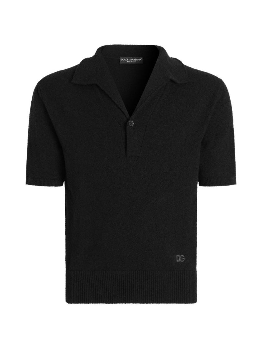 Dolce & Gabbana Black Cotton Blend Fitted Polo Shirt