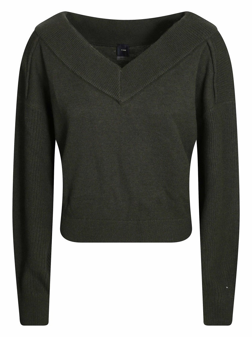 Pinko Gracidio Pure Wool Cropped V-Neck Knitted Top