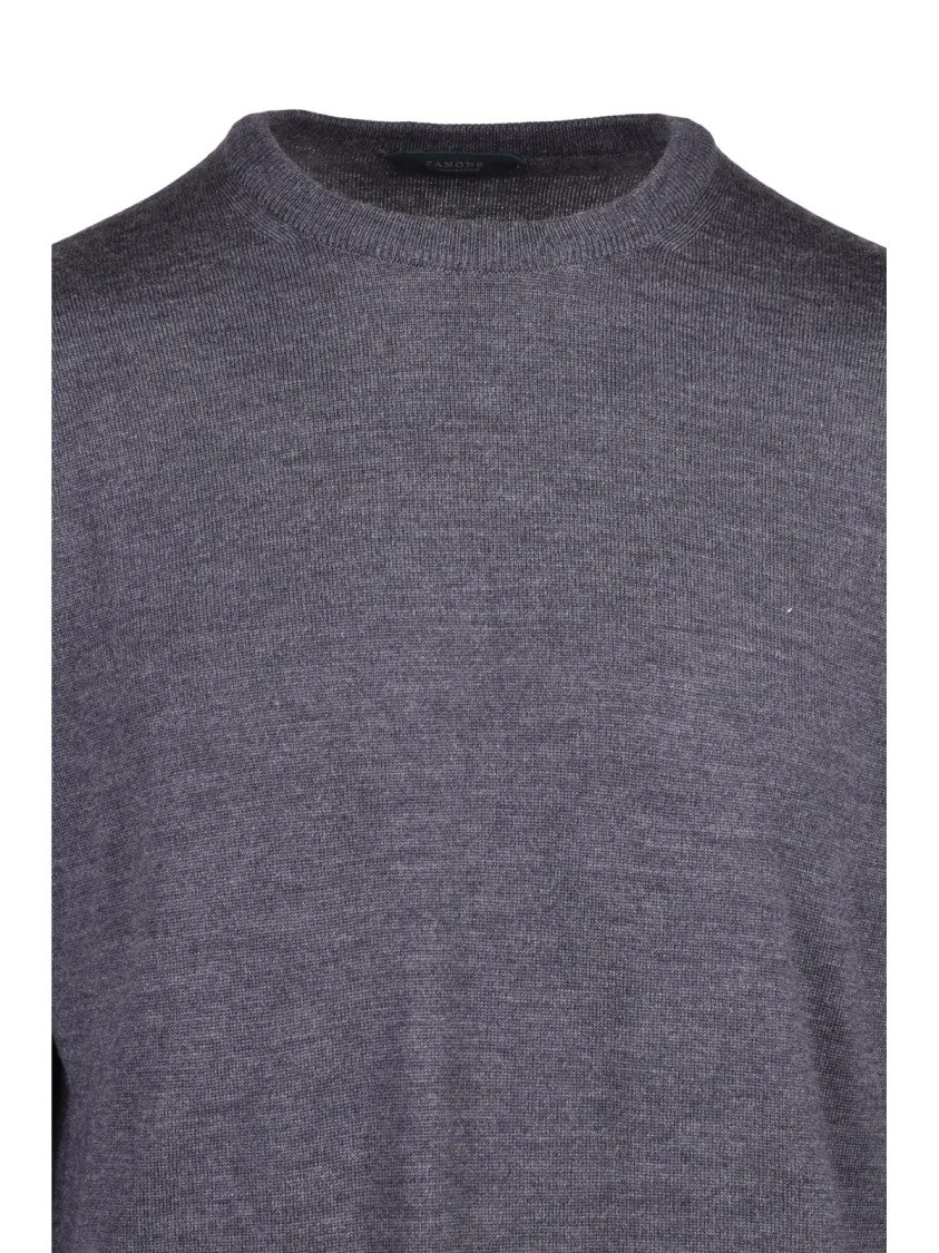 Zanone Grey Virgin Wool Crewneck Sweater