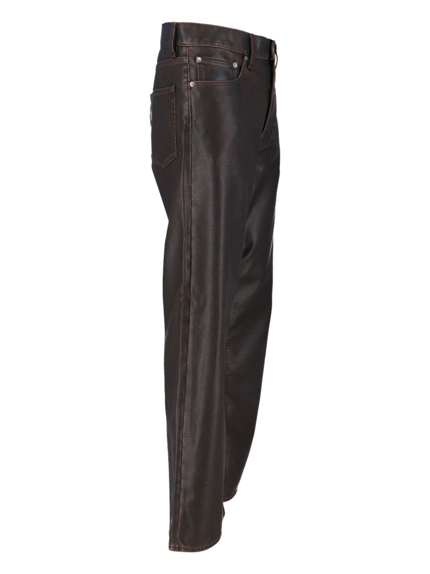 Sunflower High-Waisted Brown Eco-Leather Straight-Leg Trousers With Vintage Finish