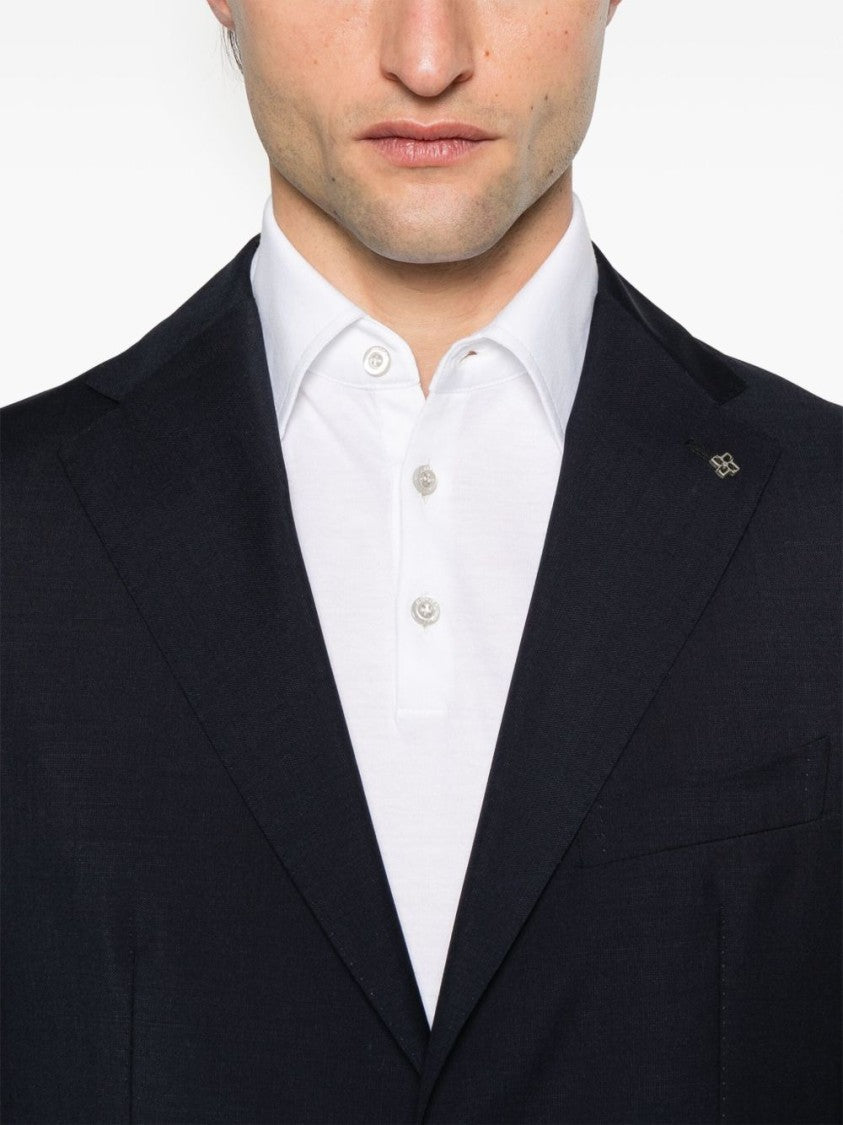 Tagliatore Navy Blue Jacket With Front Button Fastening