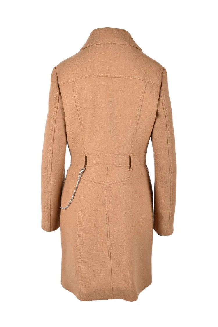 Love Moschino Mid-Length Beige Coat With Structured Collar
