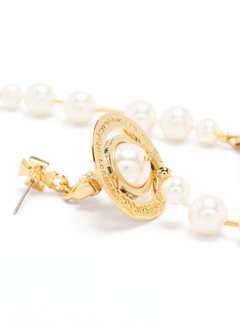 Vivienne Westwood Ornate Pearl Drop Earrings With Gold-Tone Chain