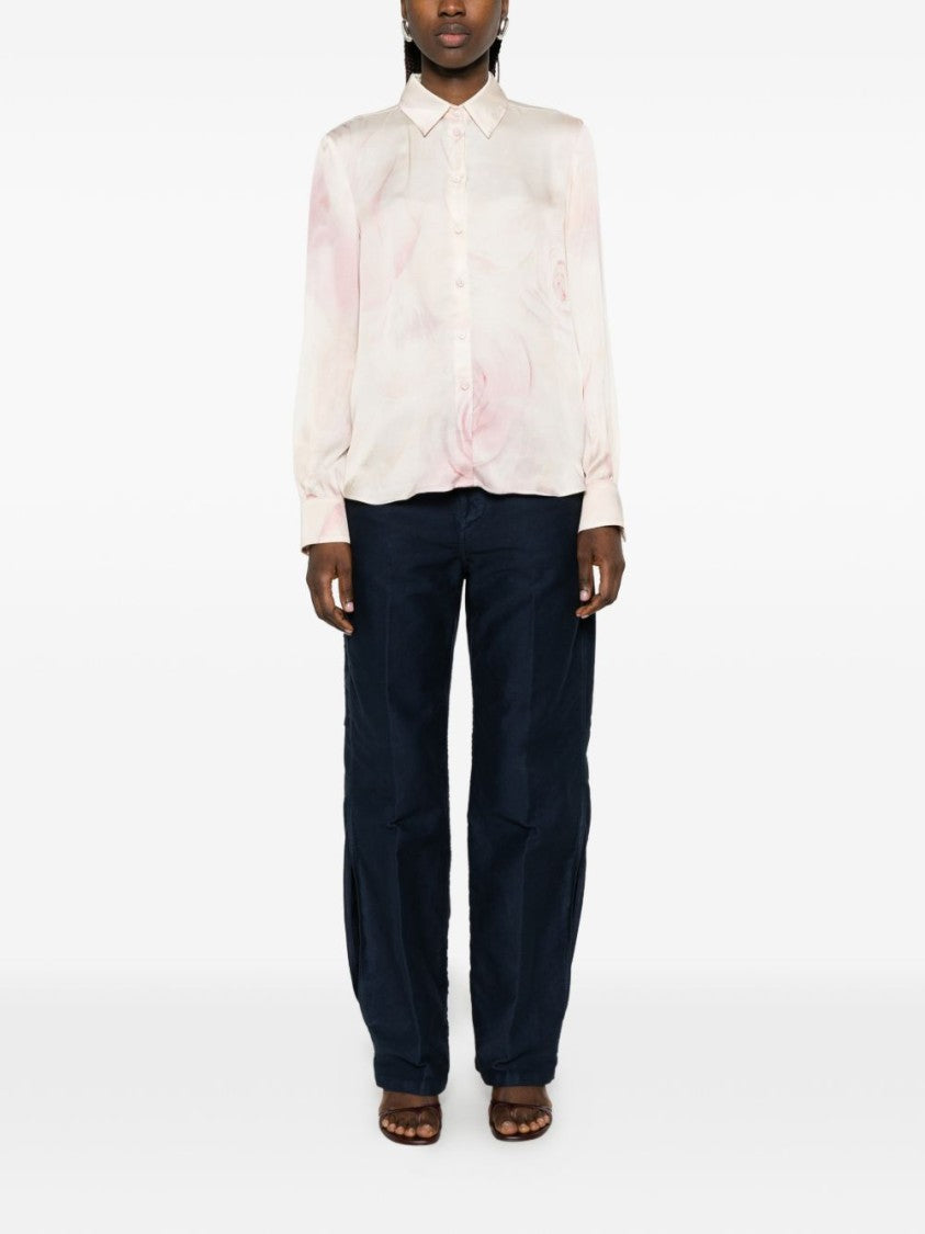 Blugirl Soft Pink Floral Print Blouse With Classic Point Collar