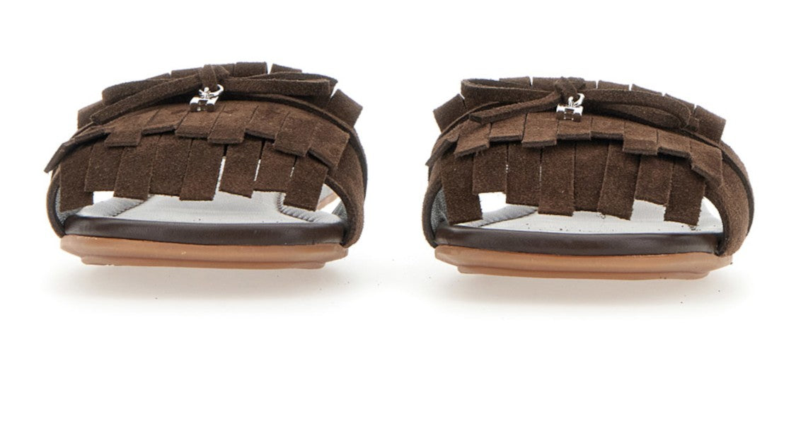 Hogan Fringed Slip-On Sandals With Bow Accent