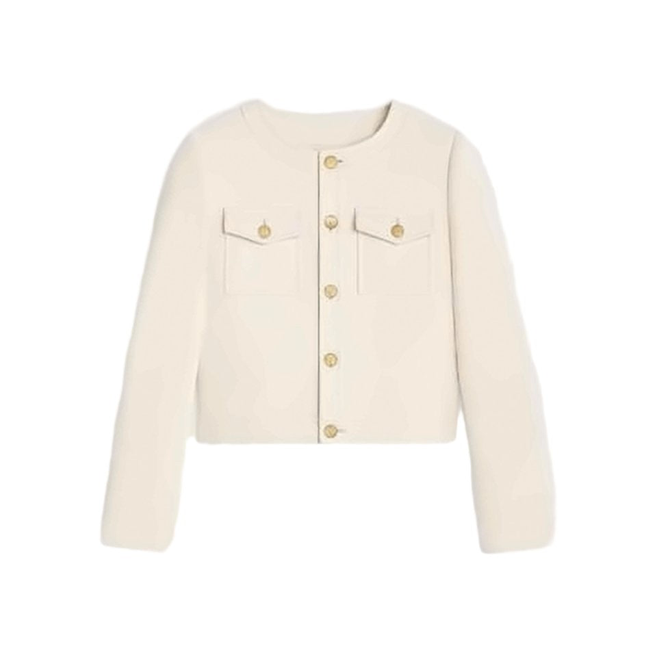 Celine Collarless Minimalist Jacket With Gold-Tone Buttons And Flap Pockets