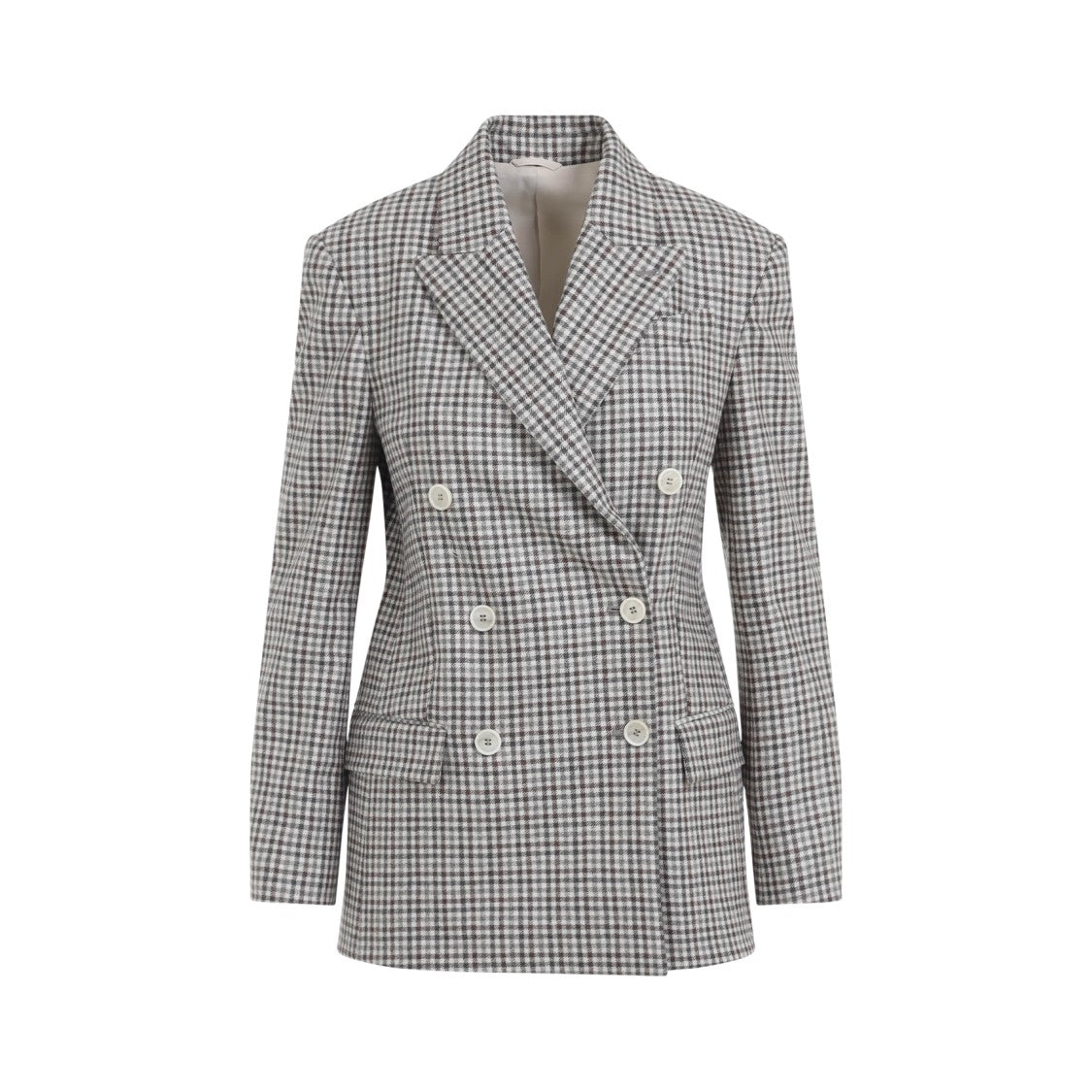 Brunello Cucinelli Double-Breasted Virgin Wool Jacket With Check Pattern