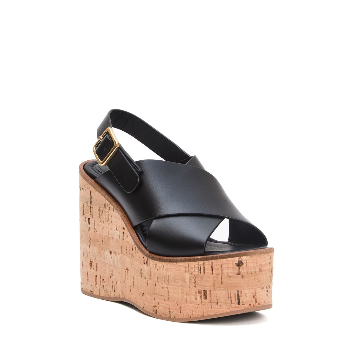 Paloma Barceló Black Leather High Cork Wedge