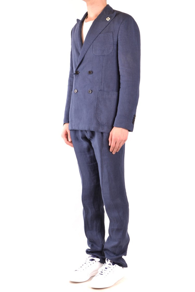 Lardini Double-Breasted Blue Hemp Jacket