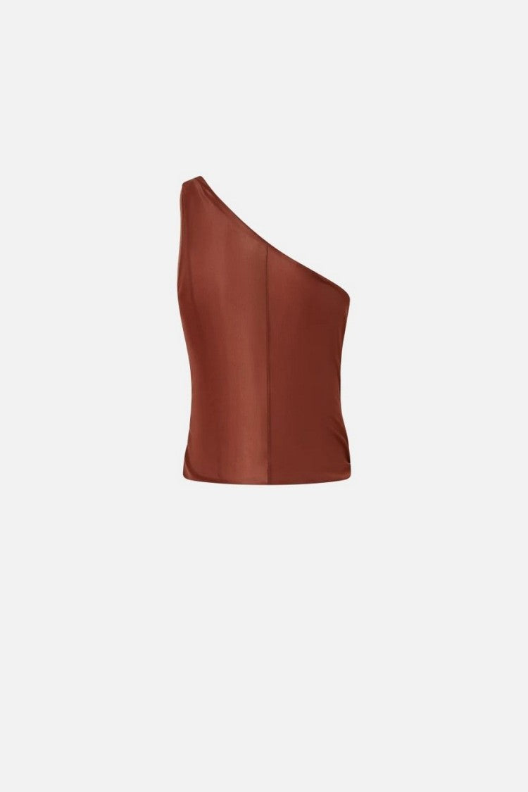 Pinko Draped One-Shoulder Brown Top With Finish