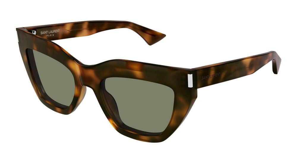 Saint Laurent Havana Green Lens Oversized Square Sunglasses