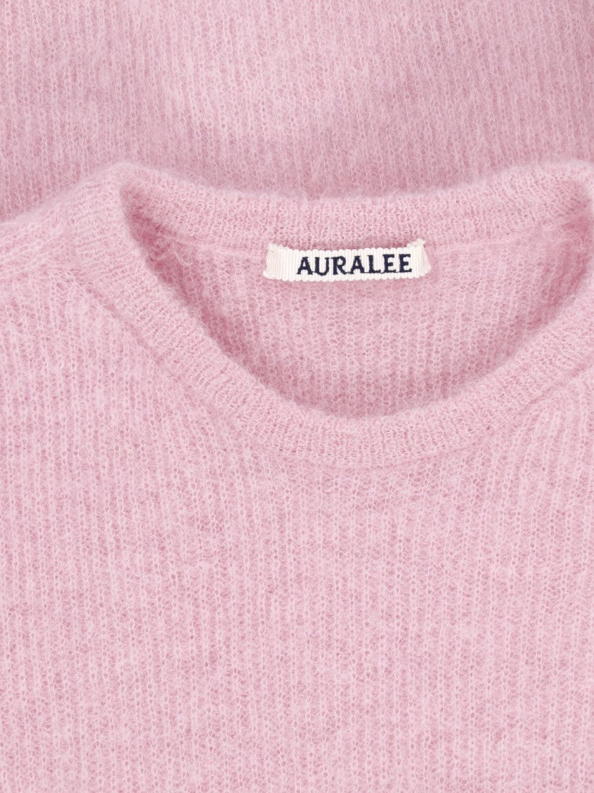 Auralee Pink Light Cropped Ribbed Sweater