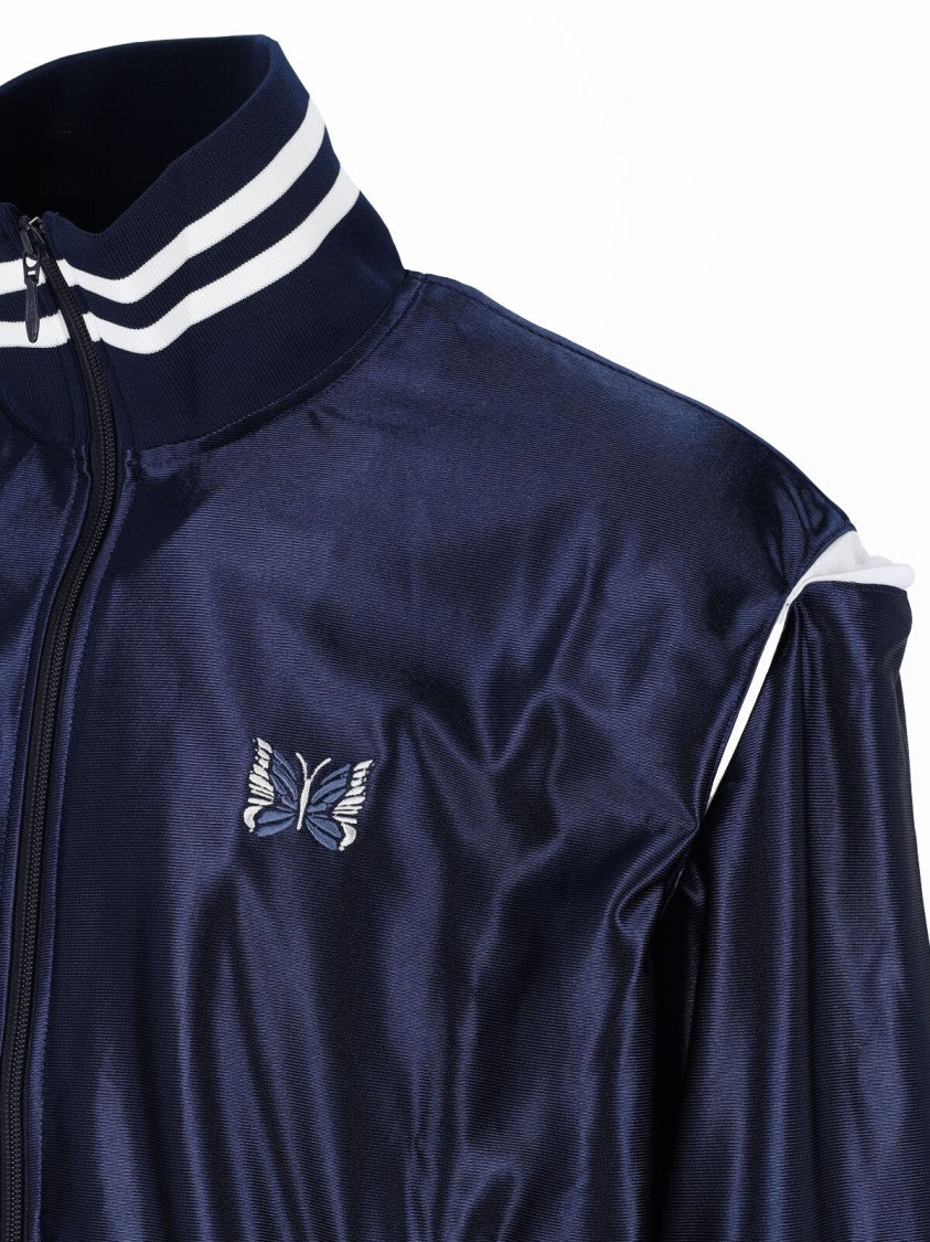Needles Navy Blue High-Collar Contrasting Zip Jacket