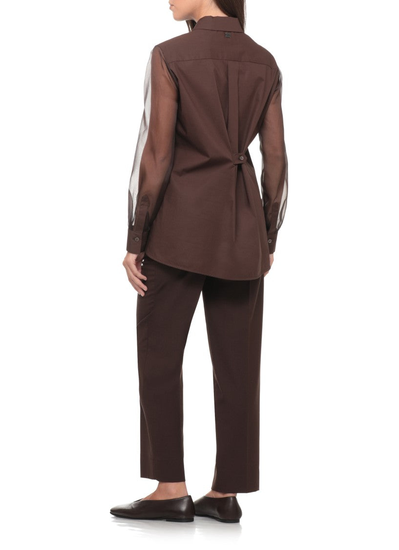 Panicale Brown Cotton Silk Sheer Sleeve Shirt