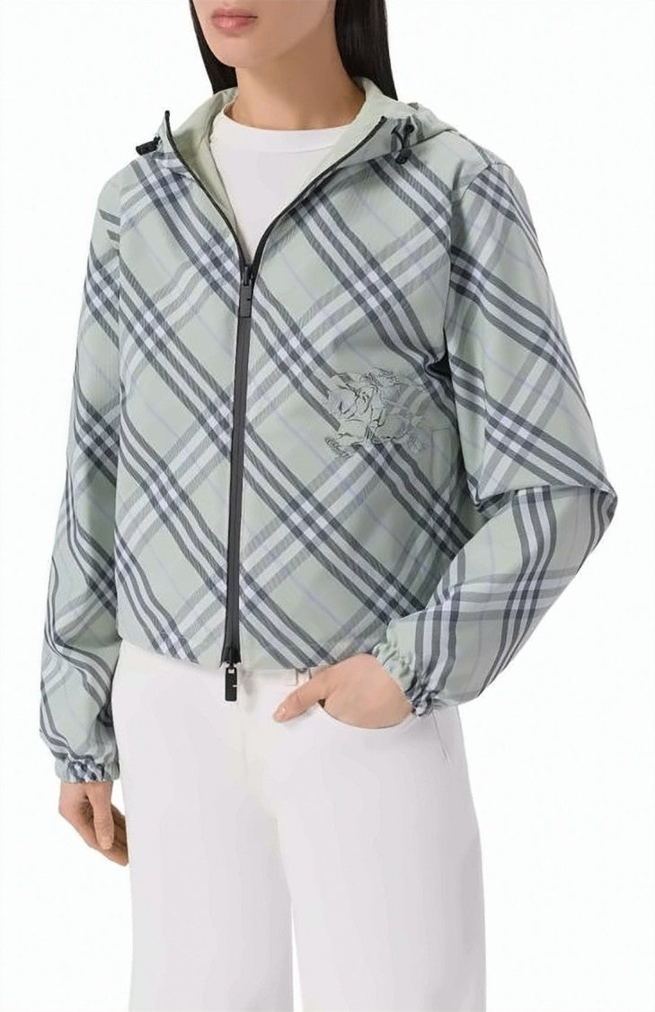 Burberry Cropped Hooded Jacket With Classic Check Pattern