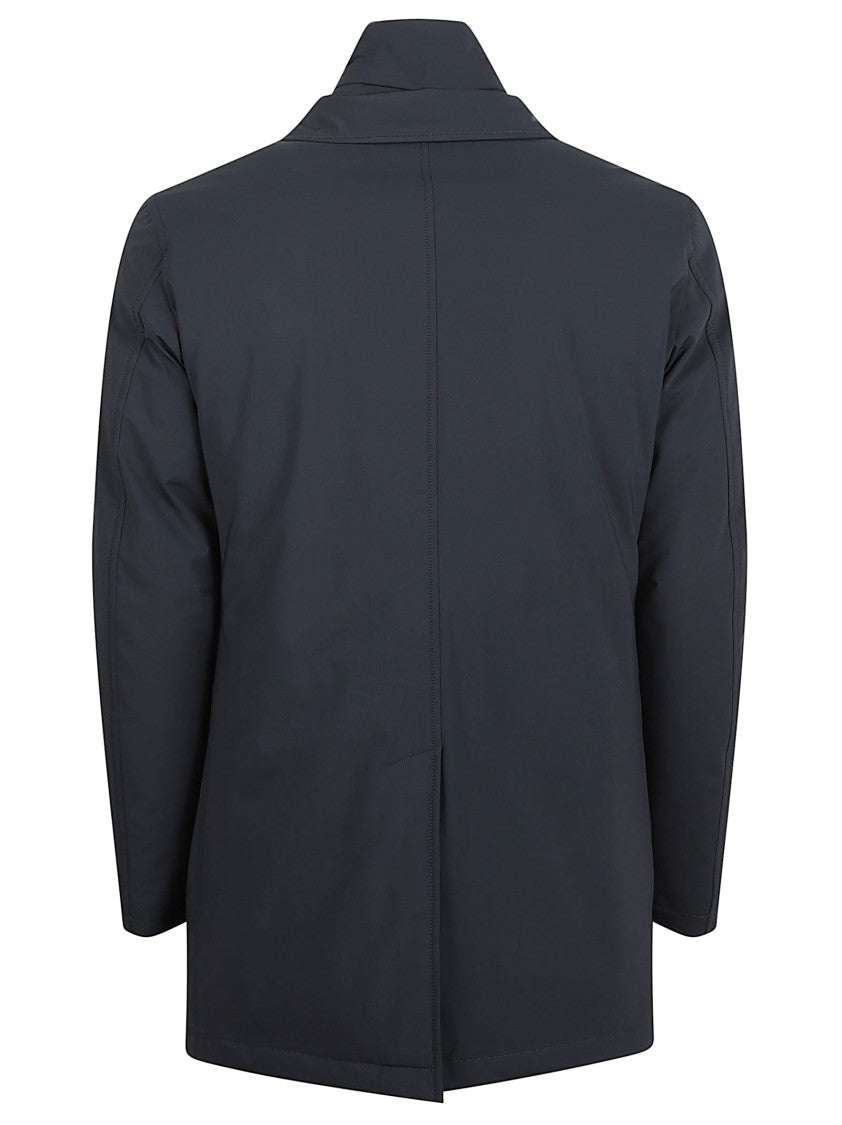 Herno Navy Goose Down Padded Coat With Layered Design