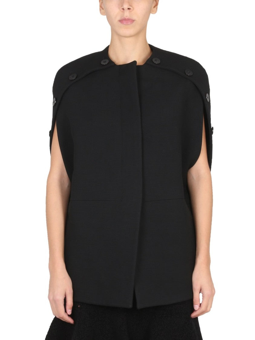 Jil Sander Structured Wool Cape With Round Neckline