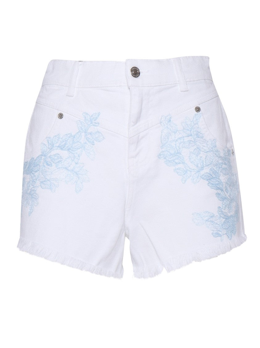 Ermanno Scervino Frayed Hem Shorts With Floral Embroidery