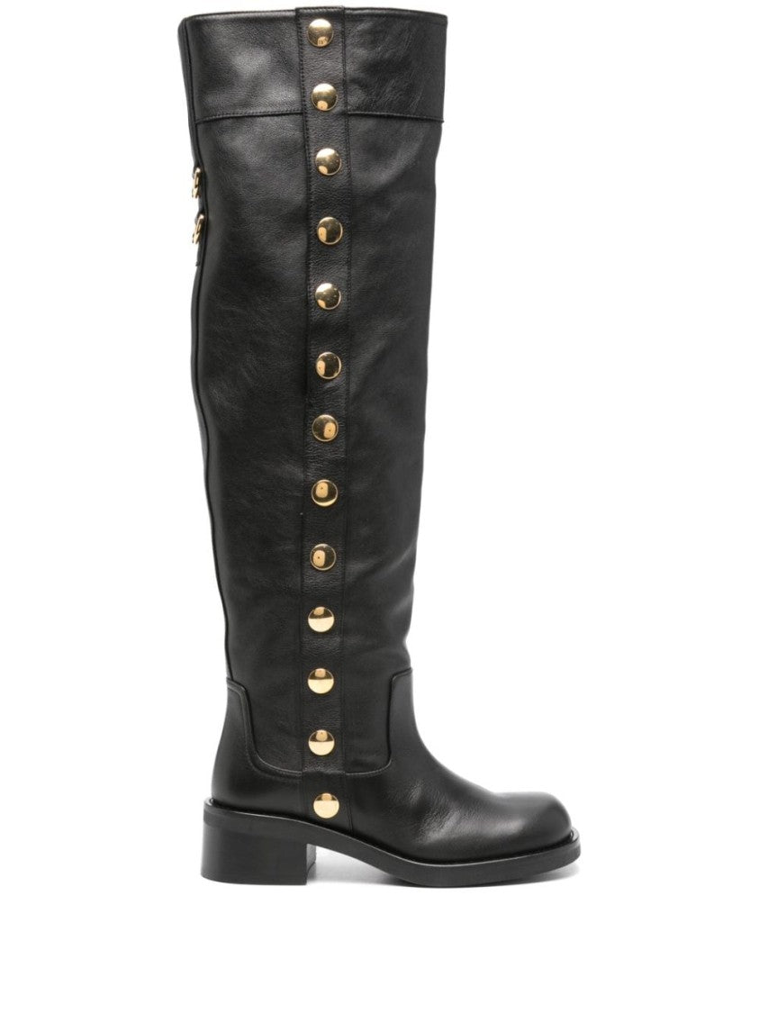 Moschino Over-The-Knee Black Calf Leather Boots