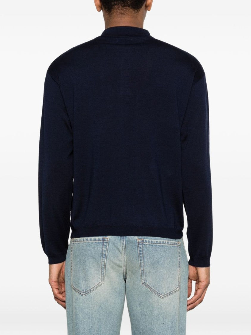 Moschino Blue Knitted Button Long Sleeve Polo
