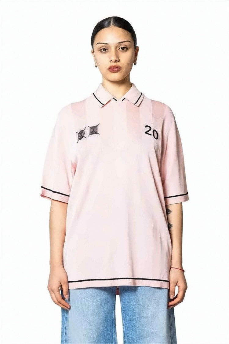 Jacquemus Short-Sleeve Polo Shirt With Black Trim And Graphic Patch