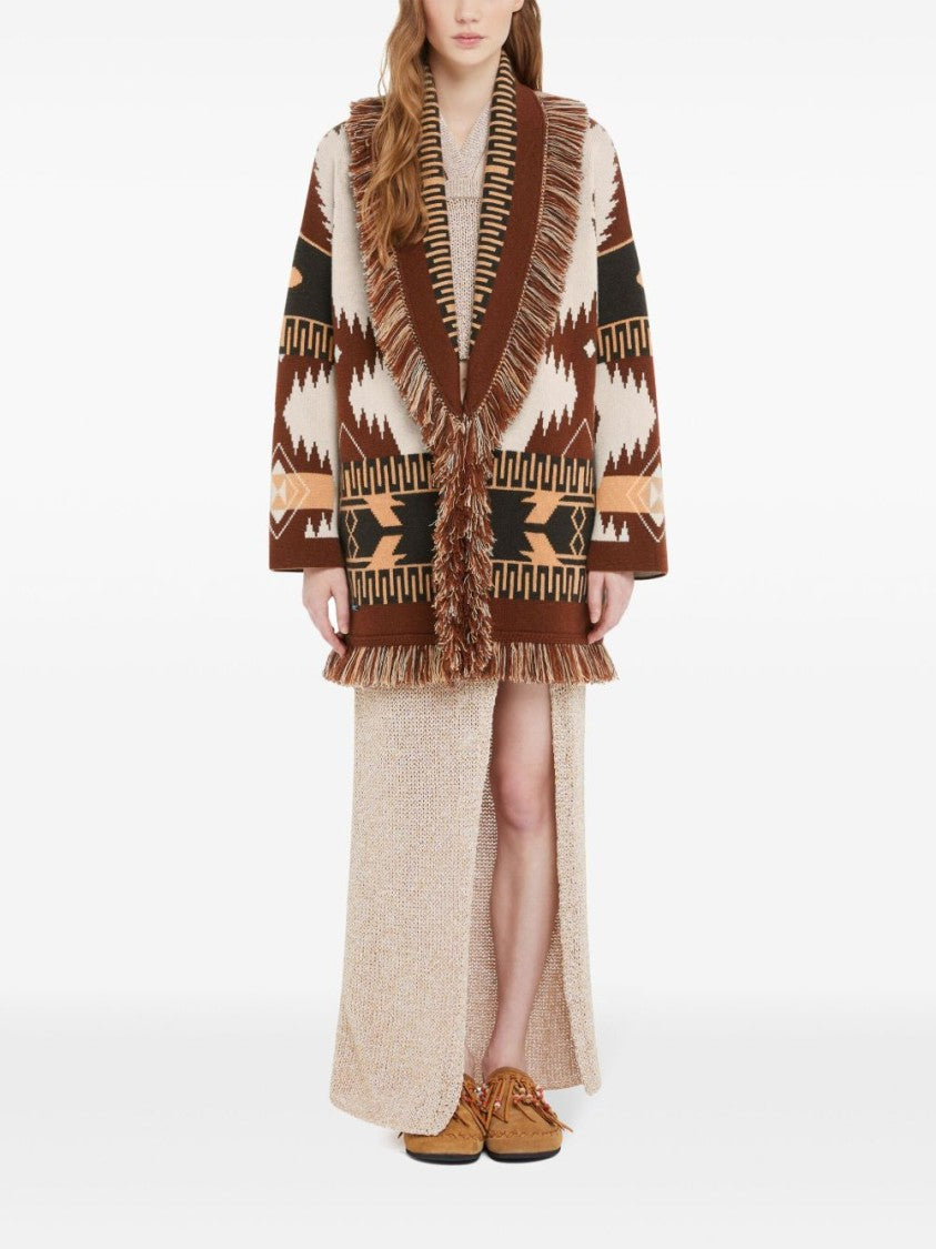 Alanui Geometric Pattern Cashmere Sweater With Fringed Hem