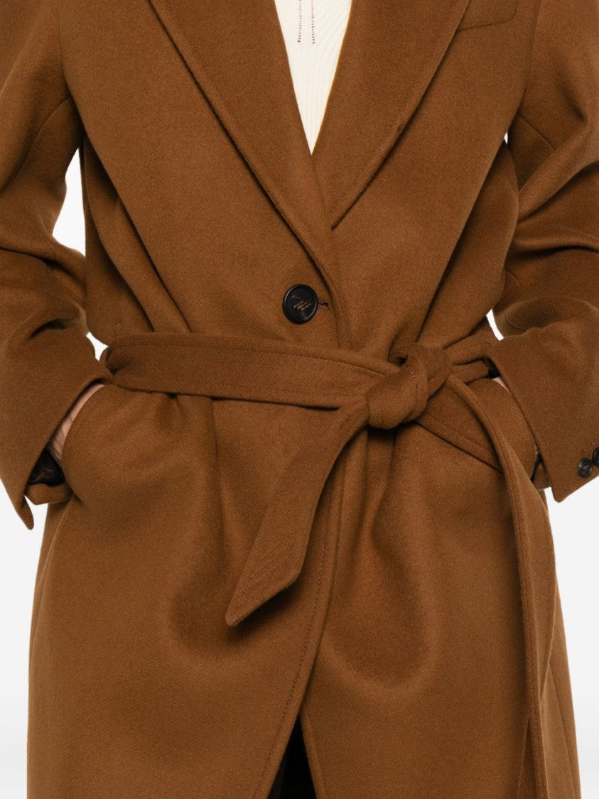 The Attico Long Camel Coat With Tailored Waist
