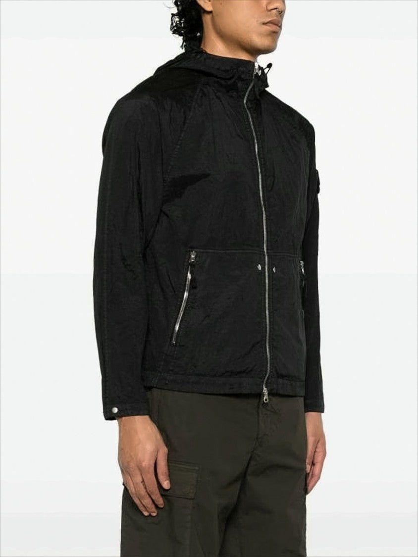 Stone Island Lightweight Hooded Jacket With Zippered Front And Patch Detail