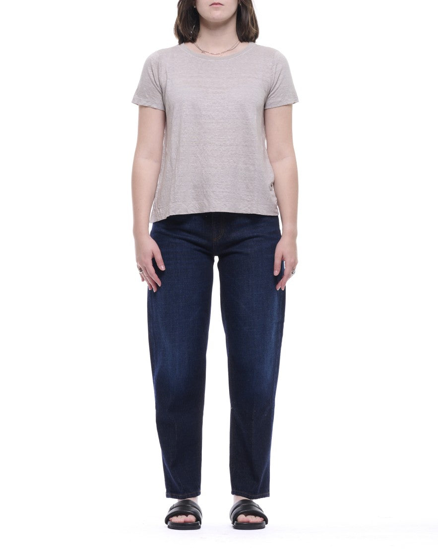 Transit Pearl Grey Linen Blend T-Shirt With Crew Neck