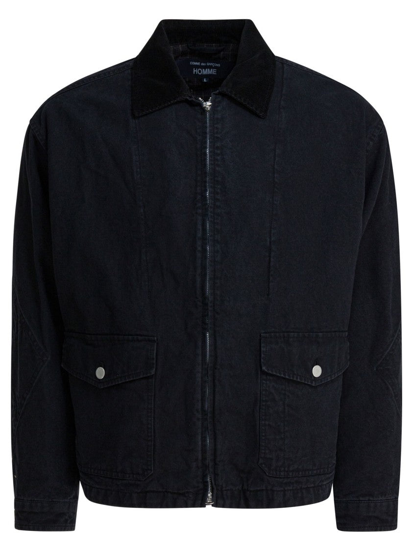 Comme Des Garçons Black Denim Jacket With Fitted Sleeves And Metal Zipper